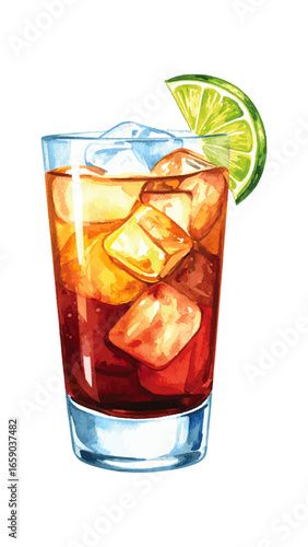 Watercolor Illustration of Dark ’n’ Stormy Cocktail
