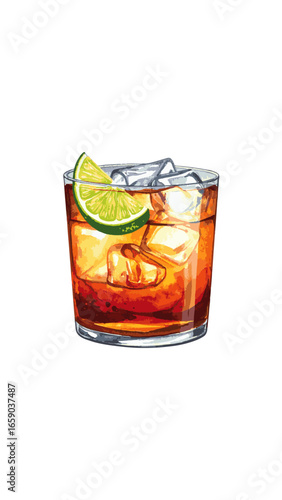 Watercolor Illustration of Dark ’n’ Stormy Cocktail