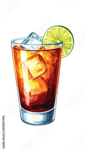 Watercolor Illustration of Dark ’n’ Stormy Cocktail