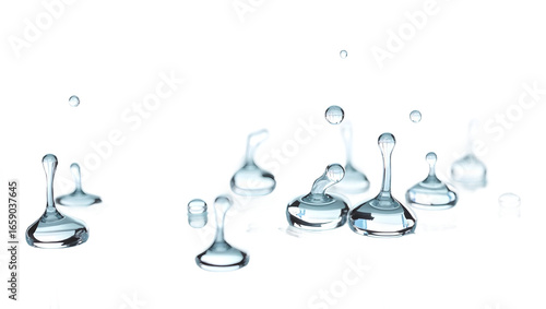 water drop falling into water with white back ground, water drops on blue background, water drops on a glass, water drop on white, drops of water, drop of water, Ultrarealistic transparent water drops