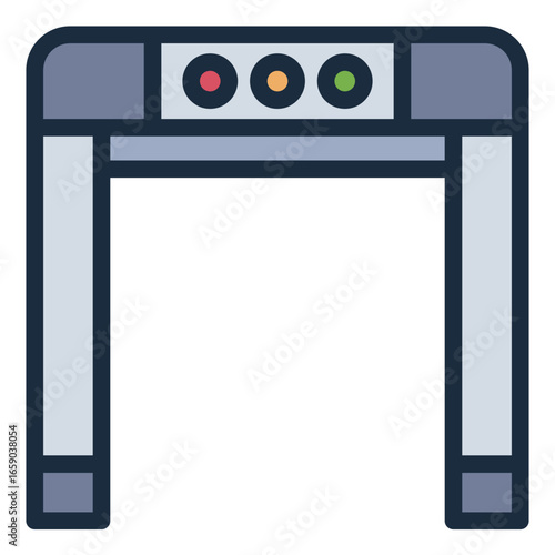 security gate filled line icon scanning visitors at museum entrance