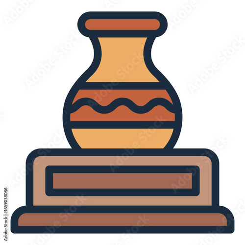 vase filled line icon displaying ancient ceramic artifact in museum showcase