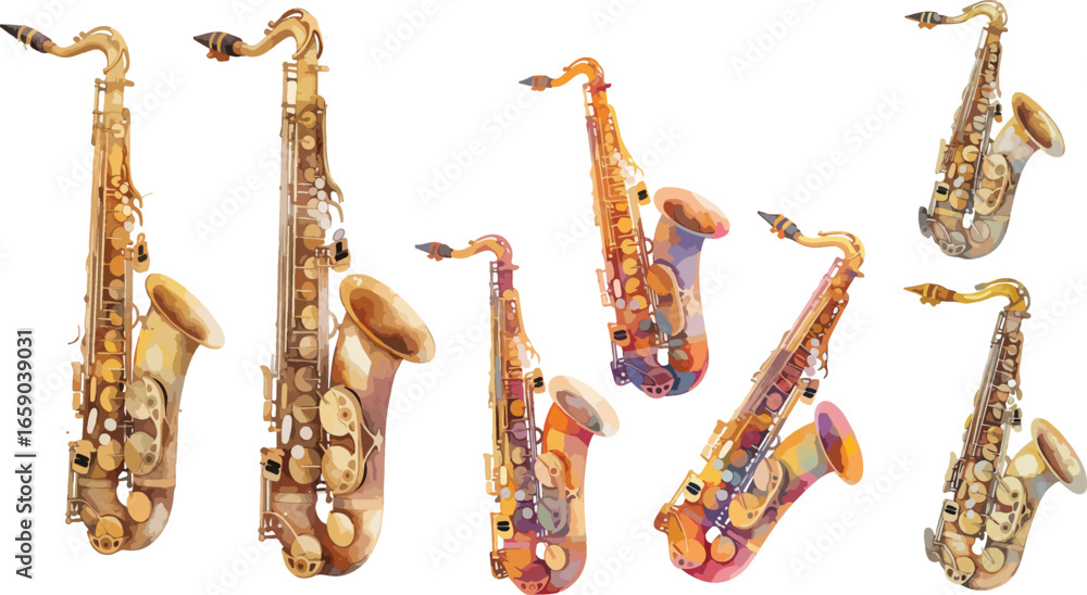 Naklejka premium saxophone watercolor clipart 