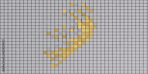 Seamless pixel art pattern of blue square tiles forming a dollar symbol on a textured grid backdrop