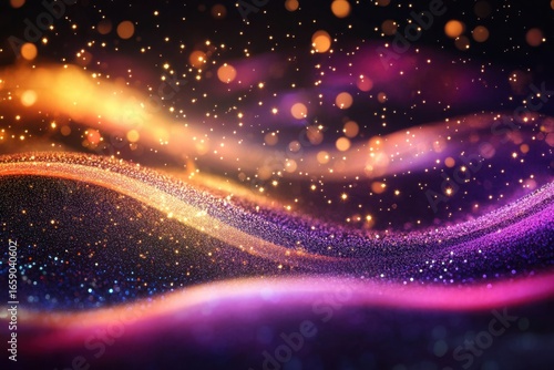 Abstract Colorful Waves with Glowing Particles in a Dreamy Background