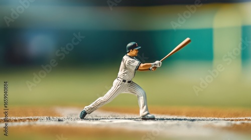 Miniature Baseball Player in Action Swinging Bat on the Field
