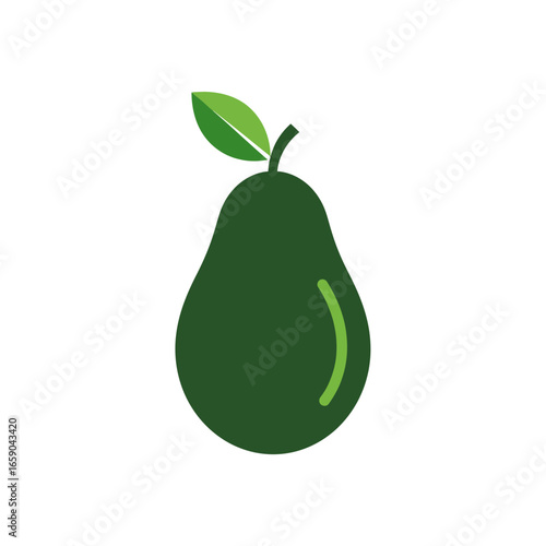Clean and iconic vector artwork of a whole green avocado, symbolizing health, wellness, and natural produce for various graphic design projects, isolated.