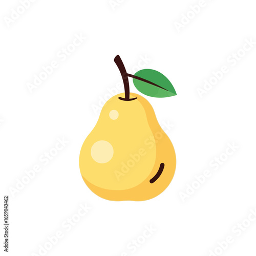 Bright and simple yellow pear illustration with a fresh green leaf, embodying a healthy and natural fruit. Ideal for food-related graphic designs, nutrition concepts, and wholesome eating themes.
