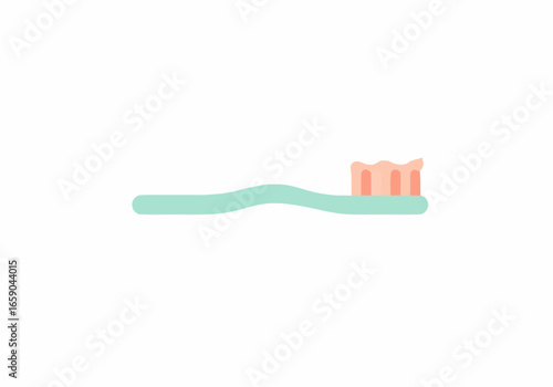 Mint Green Toothbrush with Pink Bristles and Toothpaste.