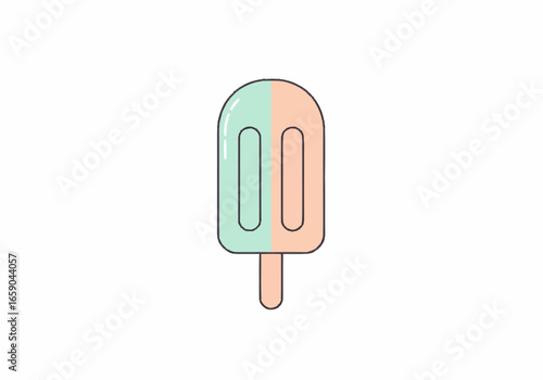 Illustrated Two-Tone Popsicle with Wooden Stick.