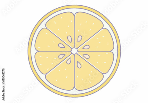 Illustration of a Sliced Lemon Pastel Yellow and Purple Hues.