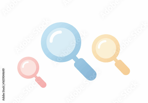 Three Pastel Magnifying Glasses: Search Explore Discover.