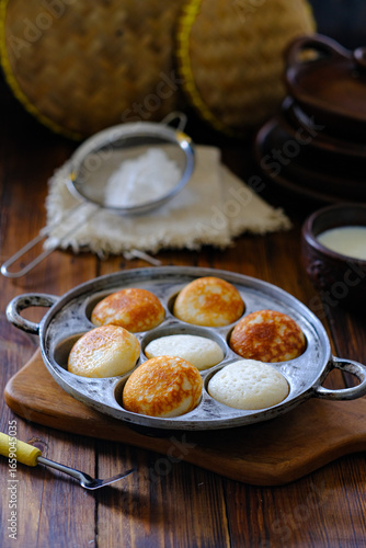 serabi , indonesian pancake made with rice flour and coconut milk, and cook on a clay griddle