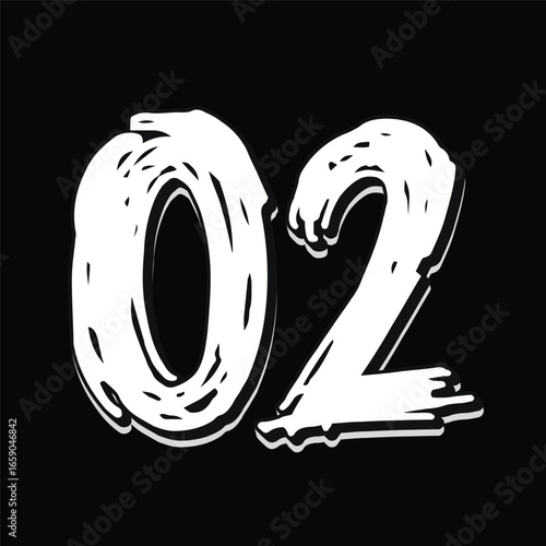 02 Classic Vintage Sport Jersey Uniform numbers in black with a black outside contour line number on white background for American football, Baseball and Basketball or soccer for shirt