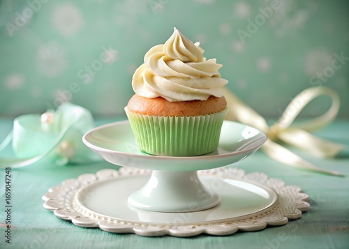 Delicious Vanilla Cupcake with Swirled Frosting on Elegant Pedestal Stand for Celebration