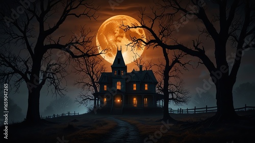 halloween night scene with castle