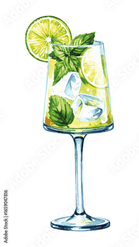 Watercolor Illustration of Hugo Spritz Cocktail