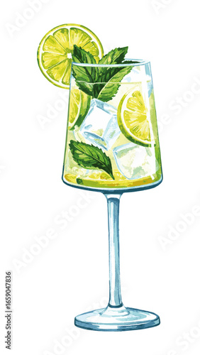 Watercolor Illustration of Hugo Spritz Cocktail