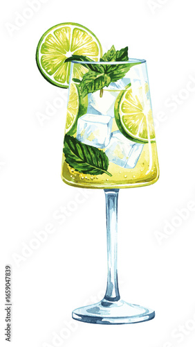 Watercolor Illustration of Hugo Spritz Cocktail