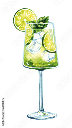 Watercolor Illustration of Hugo Spritz Cocktail