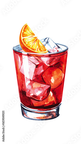 Watercolor Illustration of Negroni Cocktail – Classic Italian Drink