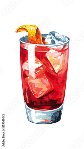 Watercolor Illustration of Negroni Cocktail – Classic Italian Drink