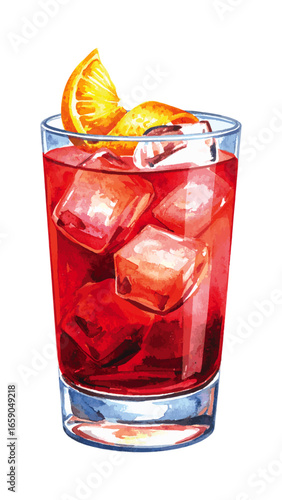 Watercolor Illustration of Negroni Cocktail – Classic Italian Drink