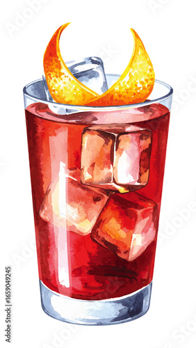 Watercolor Illustration of Negroni Cocktail – Classic Italian Drink