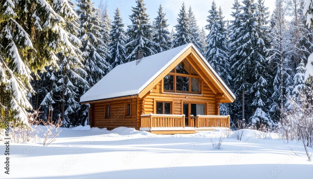wooden cabin surrounded by snowy forest wooden cabin surrounded by snowy forest