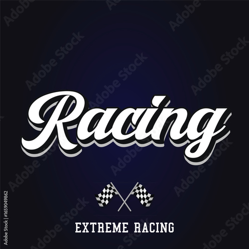 Vintage sport typography car racing slogan print with racing flag for graphic tee t shirt or poster - Vector