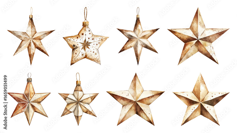 Obraz premium PNG Vintage golden star ornaments, element set on transparent background