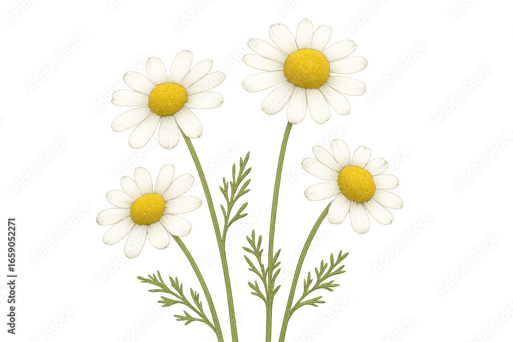 Fototapeta premium Blooming chamomile flowers with transparent background: perfect for design projects