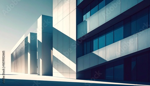 architecture with clean lines and dramatic shadows 