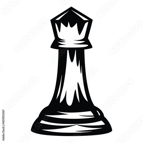 Monochrome Illustration of a Chess Queen Piece with Detailed Design