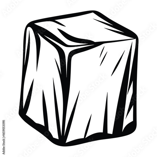 Black and White Illustration of a Cube Covered with a Draped Fabric