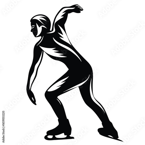 Monochrome Image Featuring a Speed Skater in Motion with Clean Lines