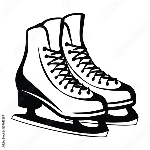 Illustration of a Pair of Ice Skates with Laces in Black and White
