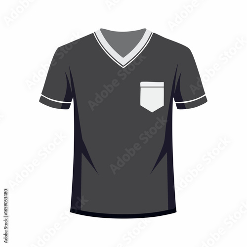 Minimalist Black T-Shirt Vector with Pocket, Front View, Clean Design