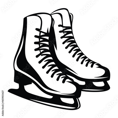 A pair of ice skates illustration graphic art in monochrome style