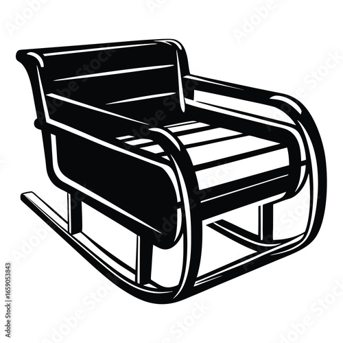 Monochrome illustration of a retro rocking chair isolated against white background