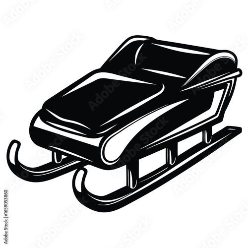 Vector graphic illustration of a black and white toboggan sled for winter fun