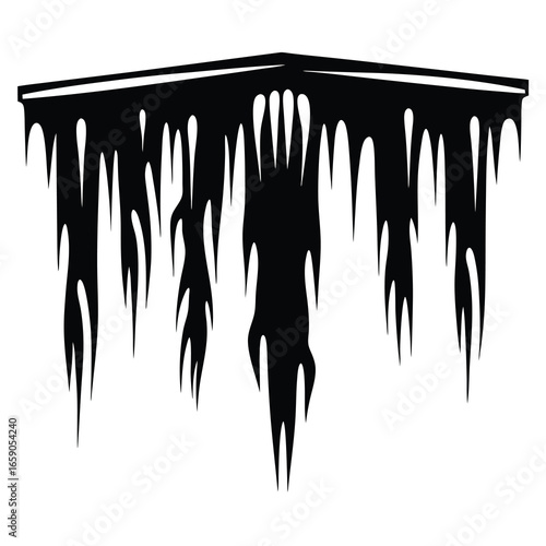 Black and white graphic depiction of dripping, melting substance or object
