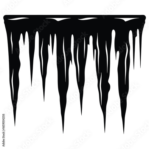 Illustration of long black icicles hanging from a roof or ledge