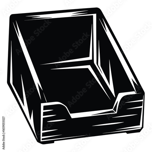 Stylized Black and White Illustration of a Rectangular Dog Bed or Litter Box