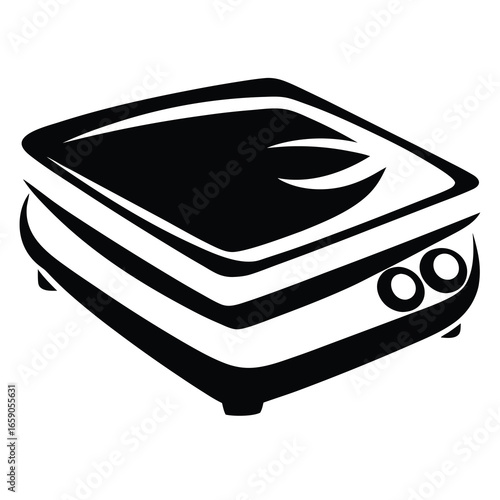 Black and white vector illustration of a modern flatbed scanner device