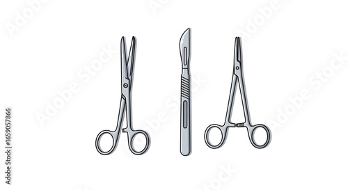 Simple Line Art Surgical Instrument Set, Stainless Steel Tools Equipment