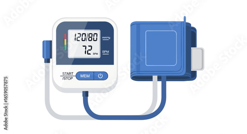 Flat Design Blood Pressure Monitor Device for Medical Checkup Illustration