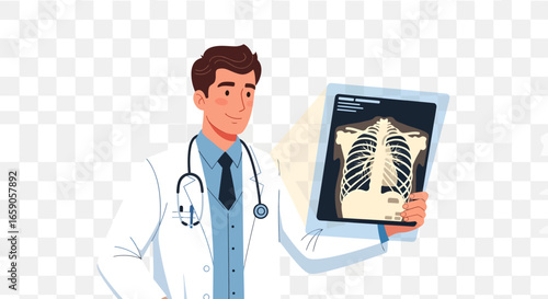 Modern Flat Style Doctor Holding Patient Chest X Ray Illustration