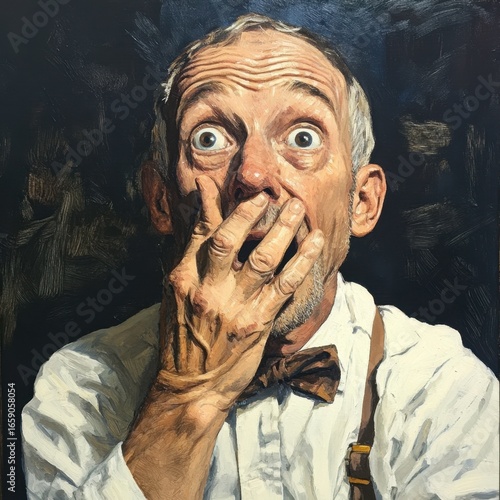 Surprised Man with Open Mouth and Hands on Face in Portrait Style