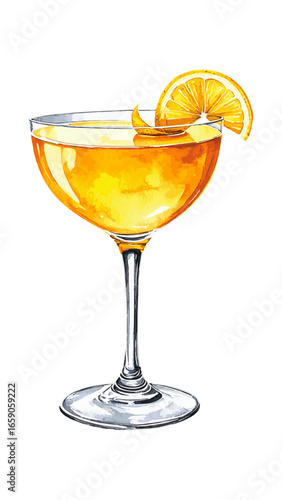 Watercolor Illustration of Bee’s Knees Cocktail – Classic Gin Drink with Honey and Lemon